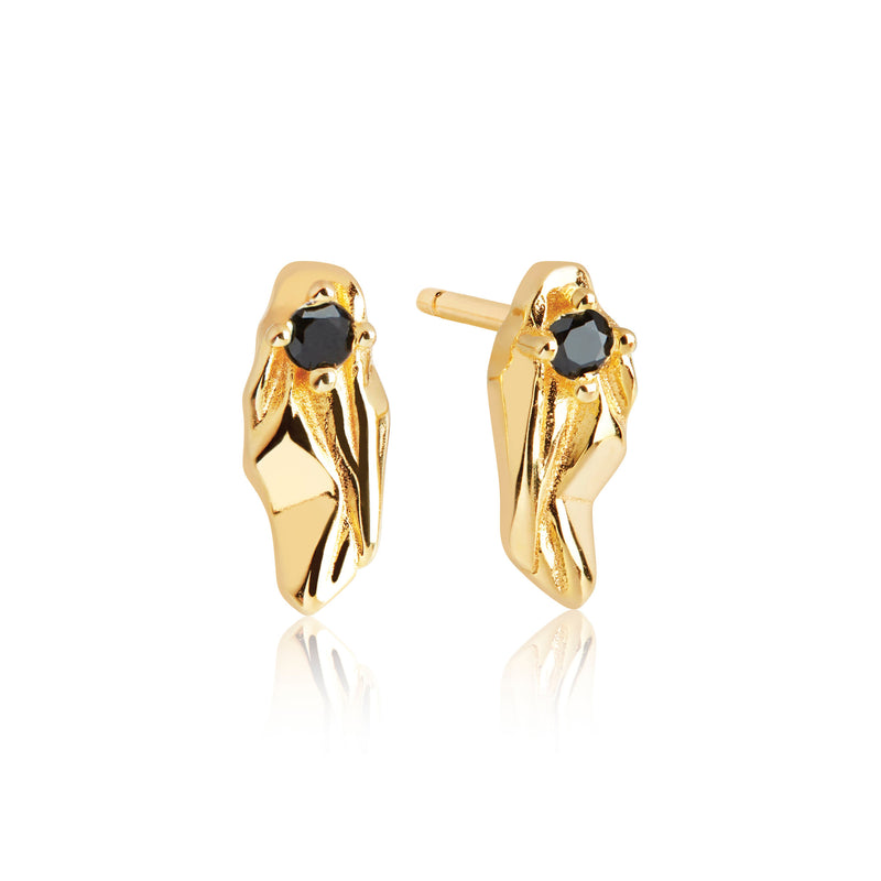 Vulcanello Parvus Gold Plated Earrings w. Black Zirconias