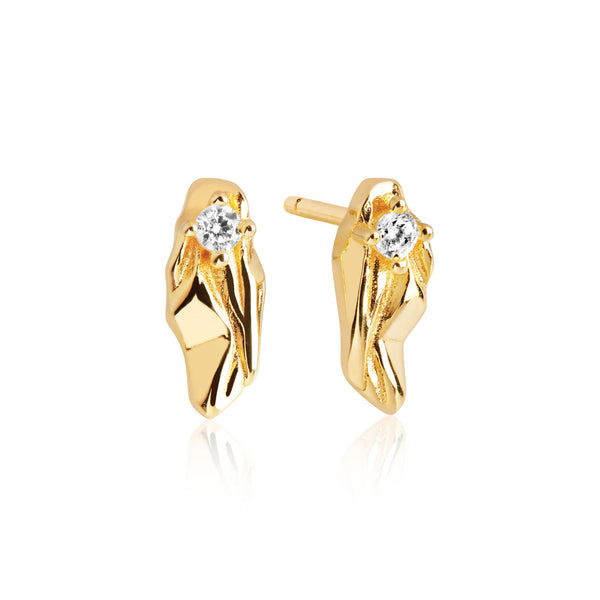 Vulcanello Parvus Gold Plated Earrings w. White Zirconias