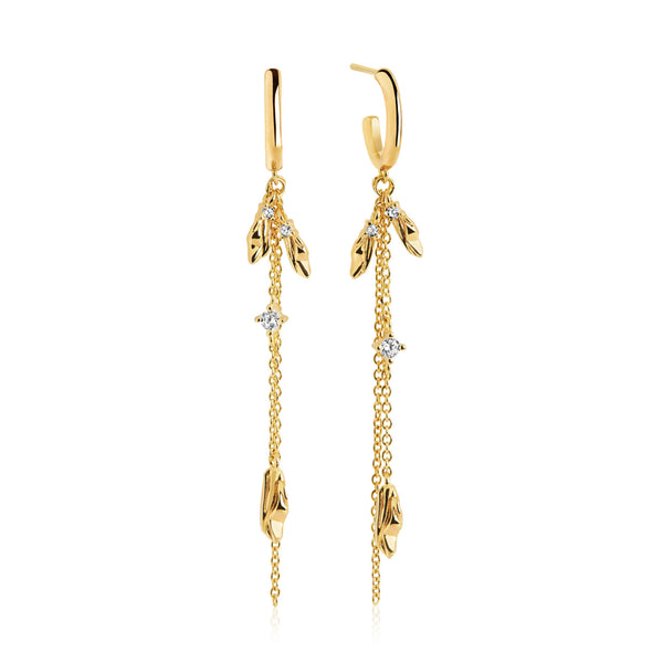 Vulcanello Double Chain Gold Plated Earrings w. White Zirconias