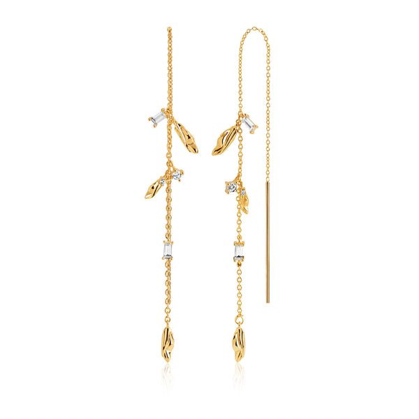 Vulcanello Chain Gold Plated Earrings w. White Zirconias