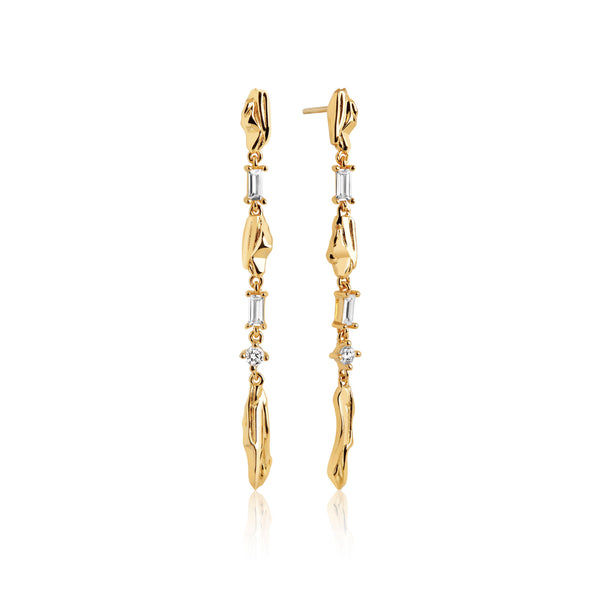 Vulcanello Lungo Grande Gold Plated Earrings w. White Zirconias