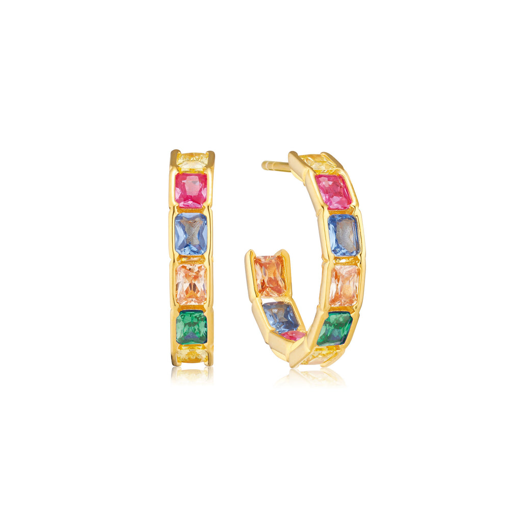 Roccanova Circolo 18K Gold Plated Hoops w. Mixed Colored Zirconias