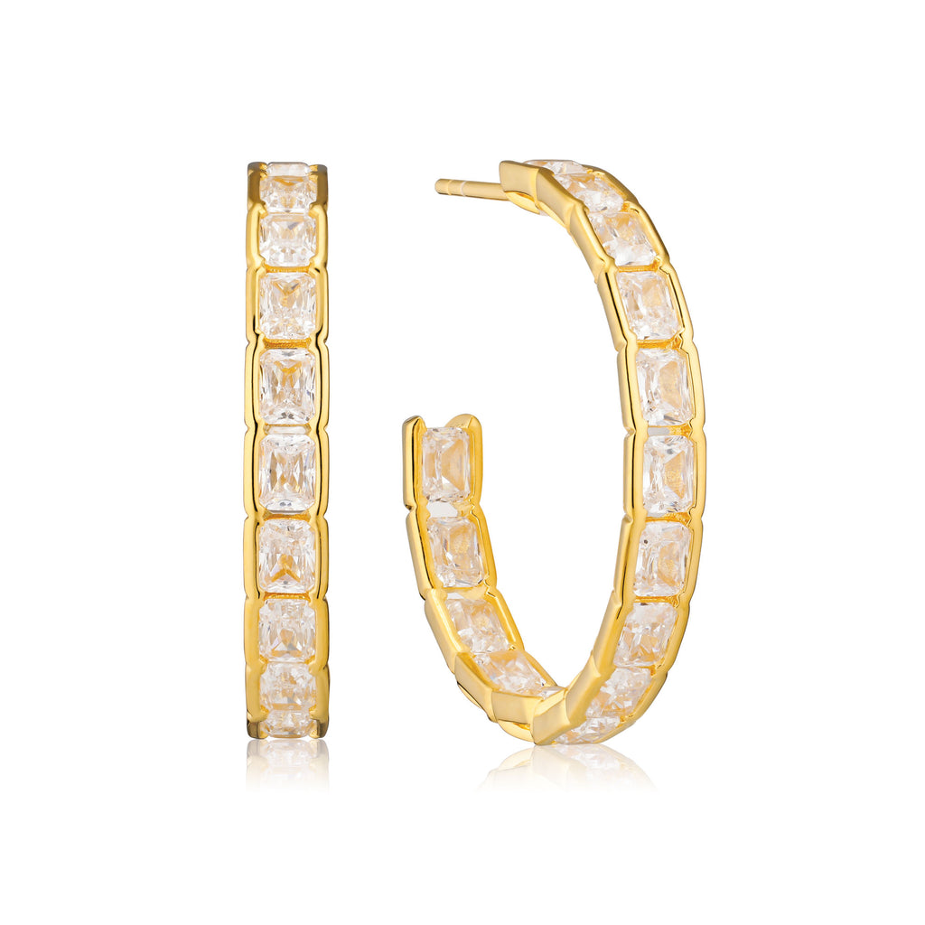 Roccanova Circolo Grande 18K Gold Plated Hoops w. Zirconias