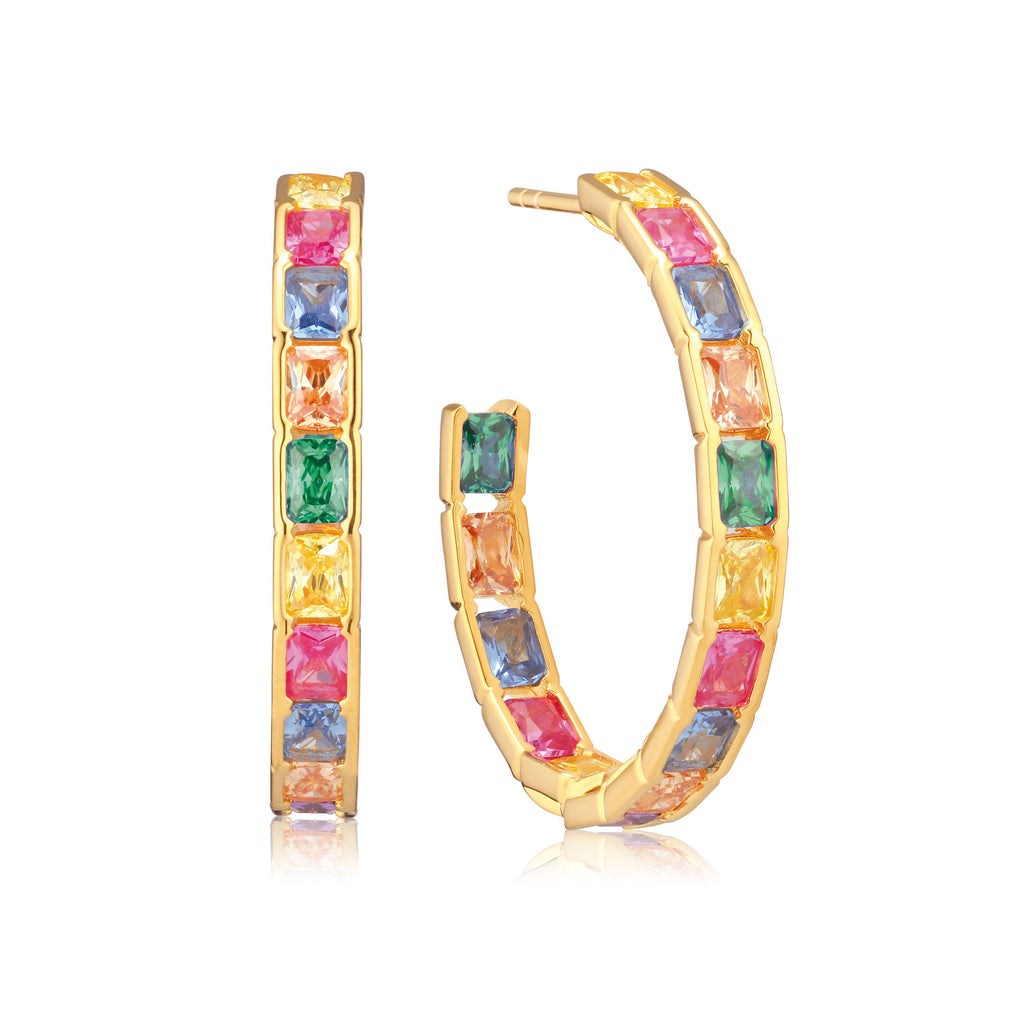 Roccanova Circolo Grande 18K Gold Plated Hoops w. Mixed Colored Zirconias