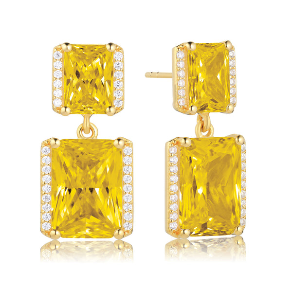 Roccanova Grande 18K Gold Plated Earrings w. White & Yellow Zirconias