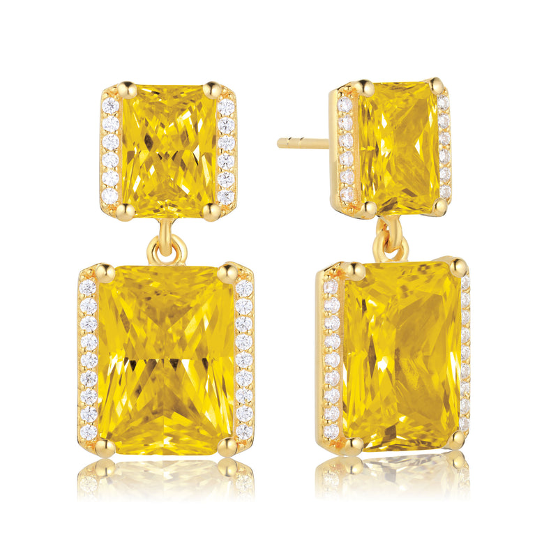 Roccanova Grande 18K Gold Plated Earrings w. White & Yellow Zirconias