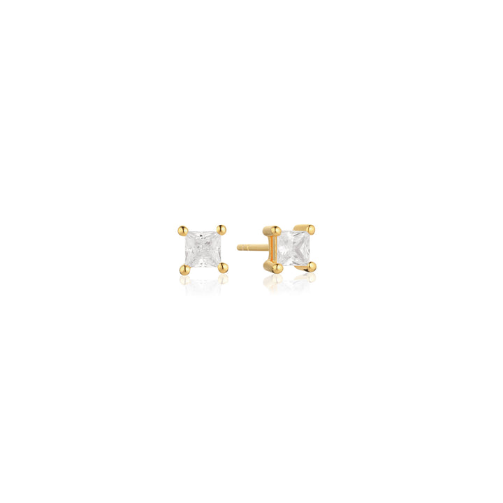 Ellera 18K Forgyldt Studs m. Hvid Zirkon