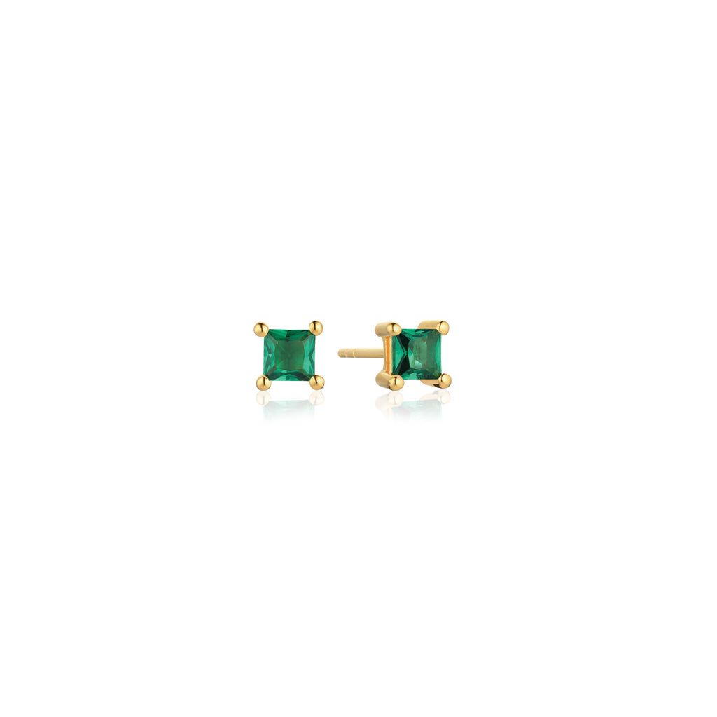 Ellera 18K Gold Plated Studs w. Green Zirconia