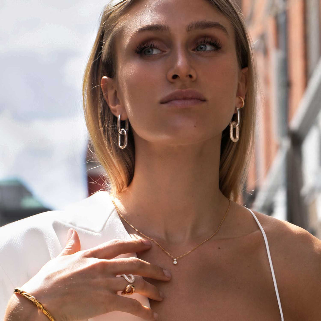 Link Capri Gold Plated Earrings w. White Zirconias