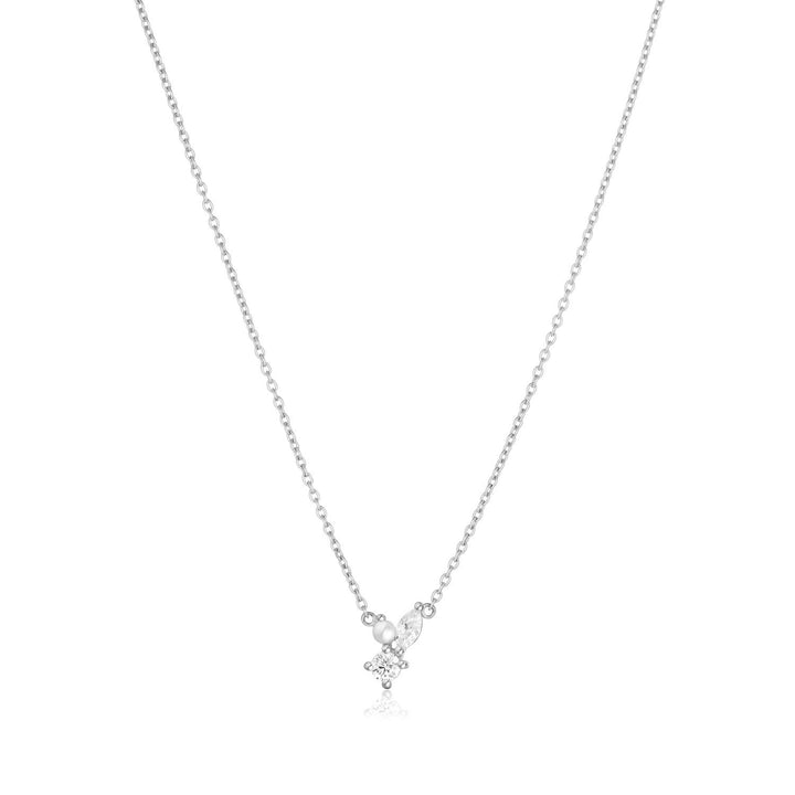 Adria Tre Piccolo Silver Necklace w. White Zirconias & Pearl