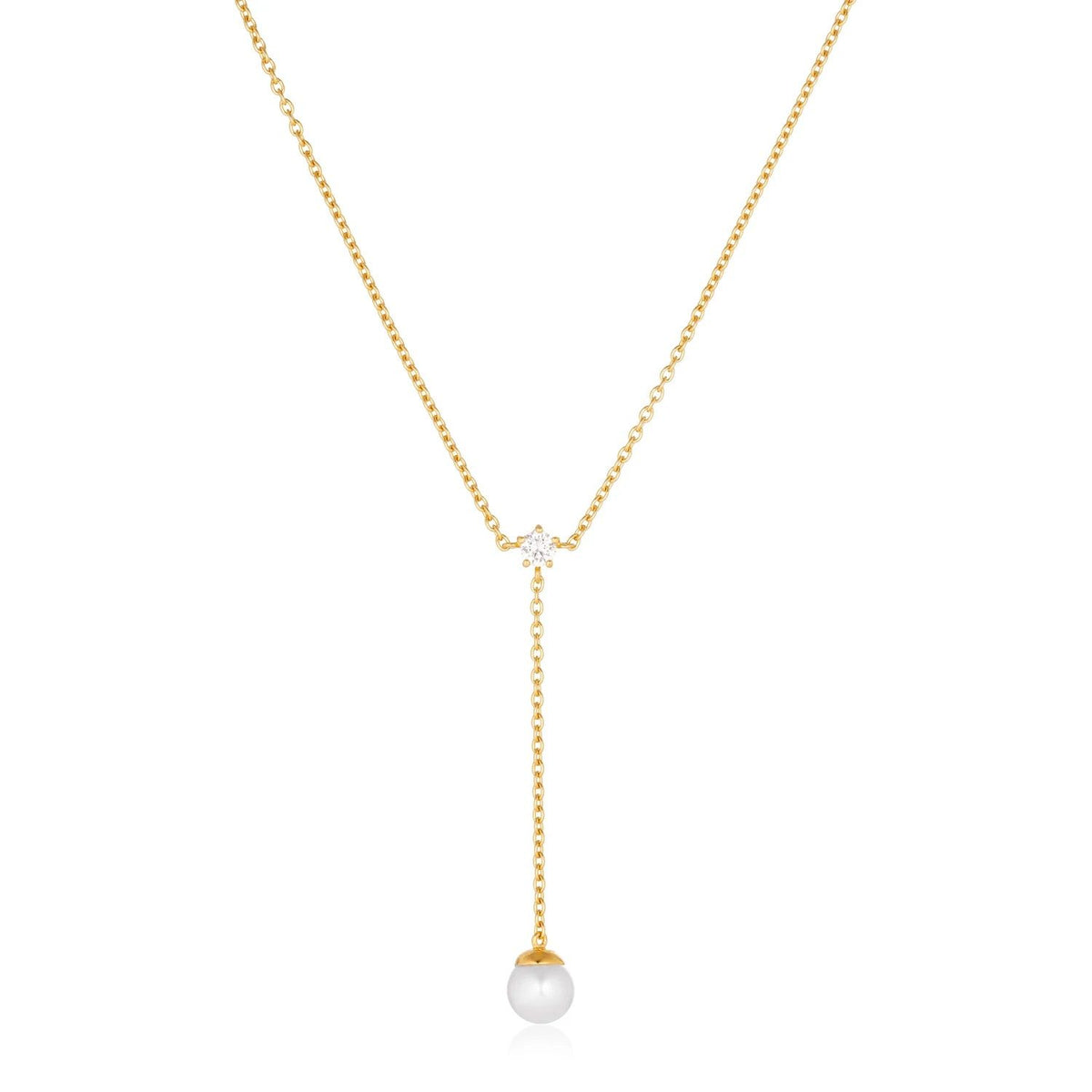 Adria Lungo Gold Plated Necklace w. White Zirconia & Pearl