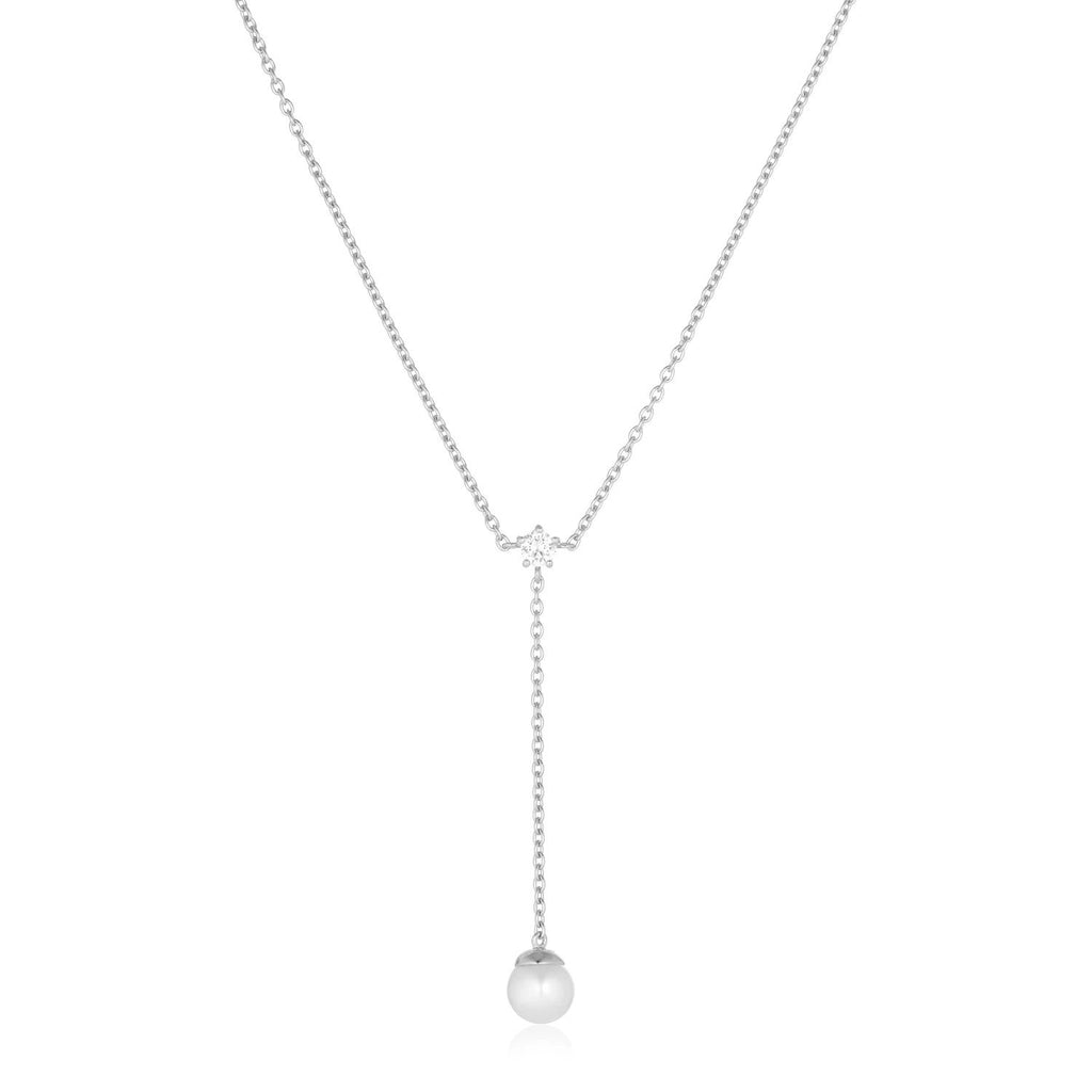 Adria Lungo Halskette aus Silber I Weißer Zirkon & Perle