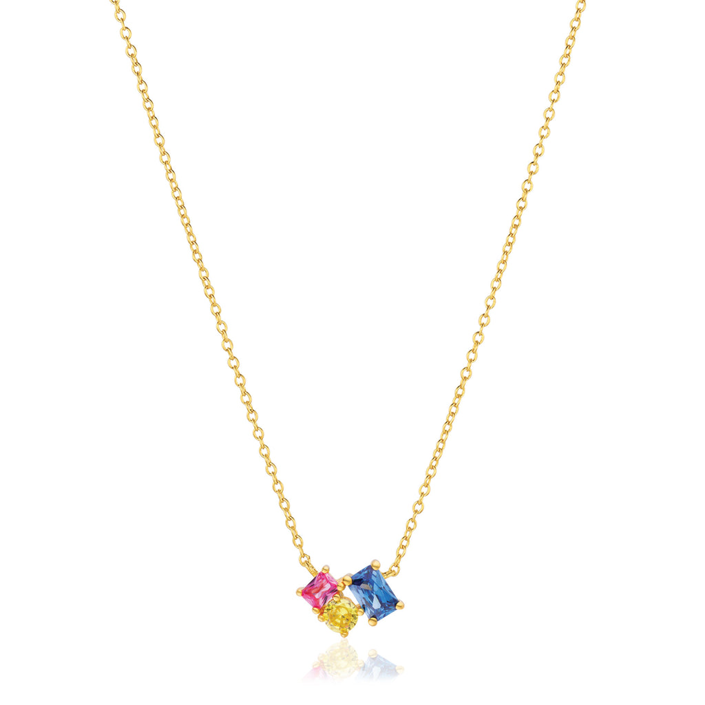 Ivrea Three 18K Gold Plated Necklace w. Mixed Colors Zirconias