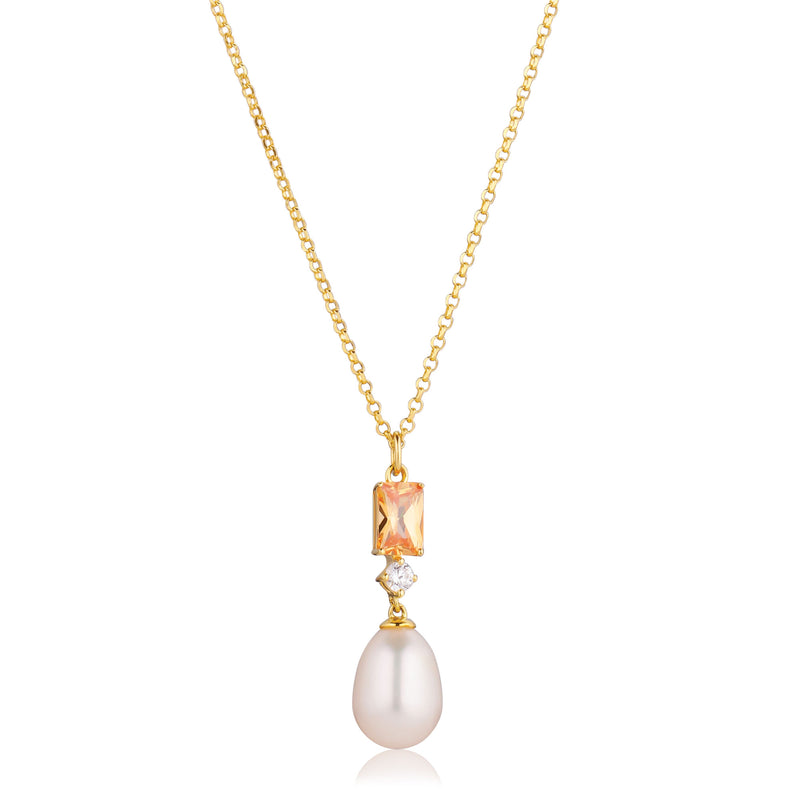 Galatina 18K Gold Plated Necklace w. Zirconias & Pearl
