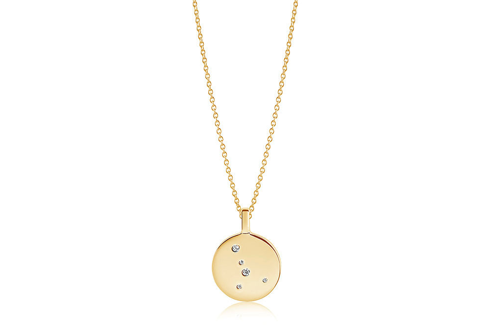 Zodiaco Cancer Gold Plated Necklace w. White Zirconias