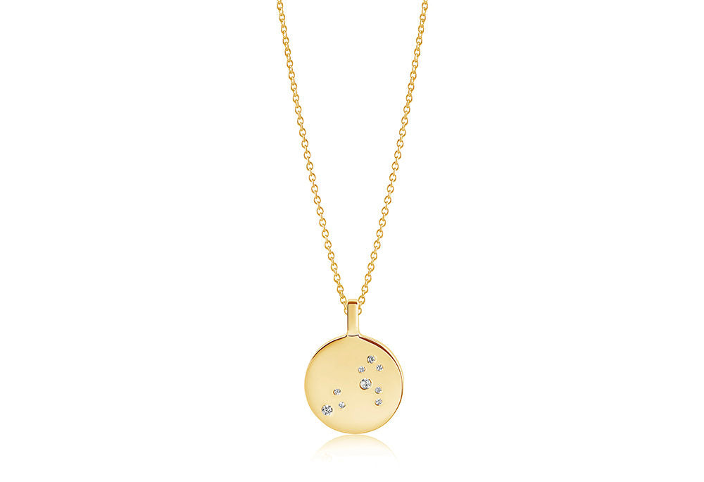 Zodiaco Leo Gold Plated Necklace w. White Zirconias
