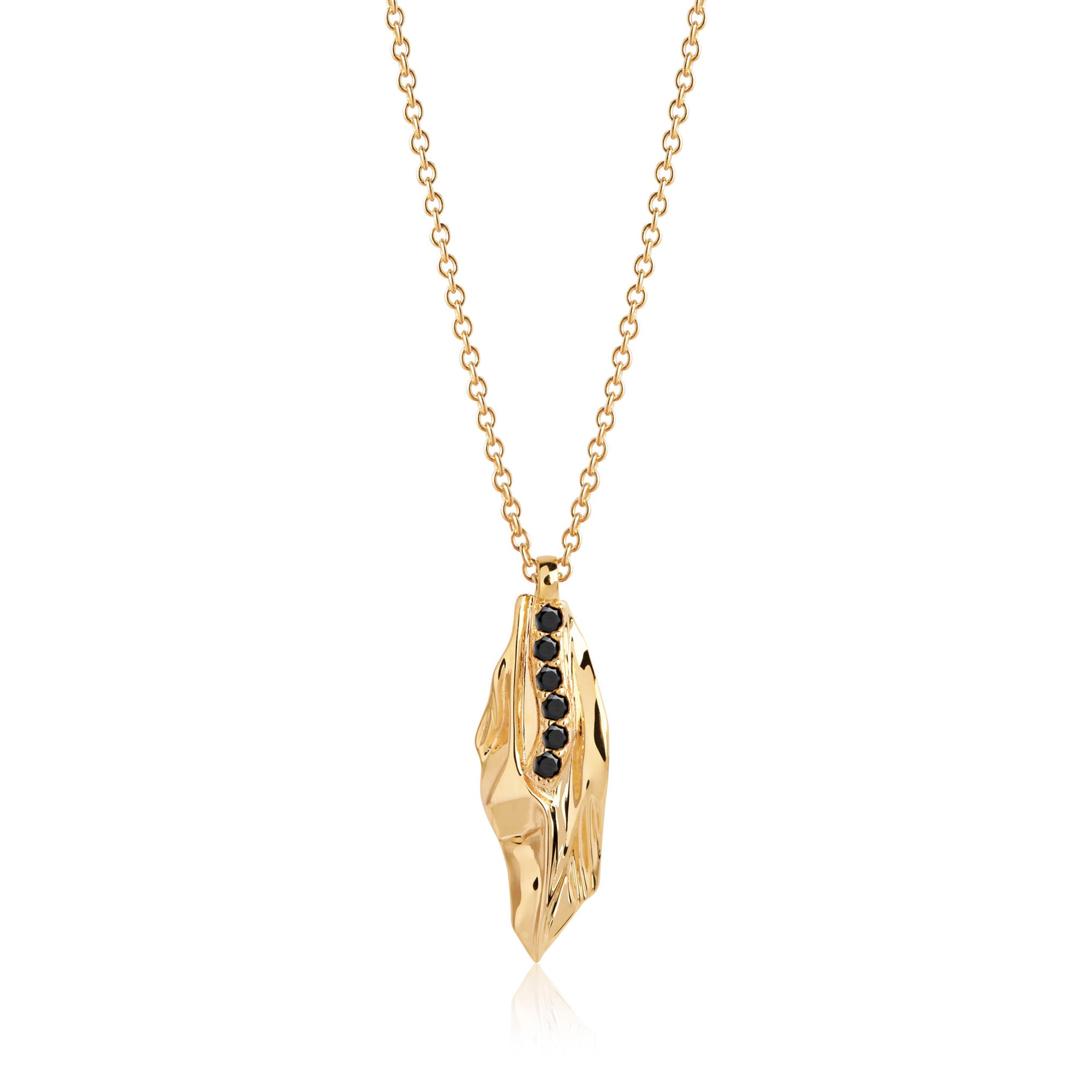 Vulcanello Gold Plated Necklace w. Black Zirconias 45 - 60 cm