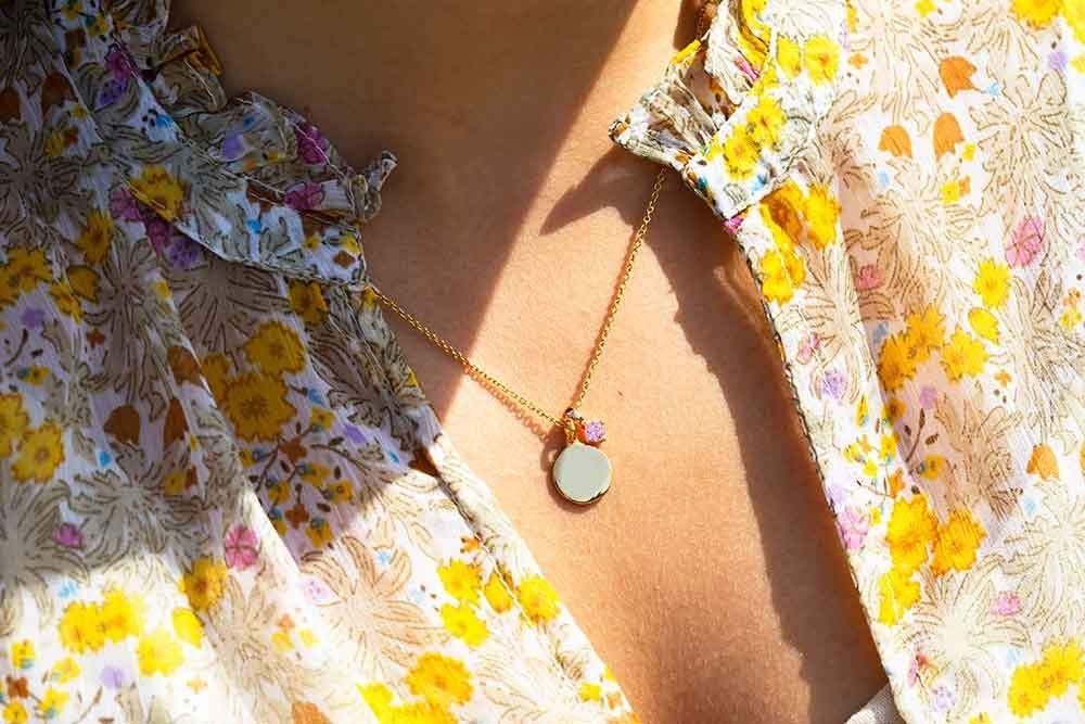 Princess Piccolo Round Gold Plated Necklace w. Pink Zirconias