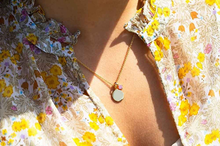 Princess Piccolo Round Gold Plated Necklace w. Pink Zirconias