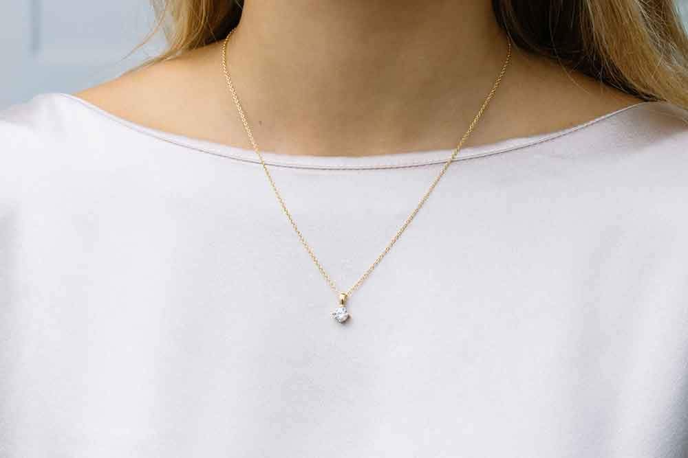 Princess Round 6mm. Gold Plated Necklace w. White Zirconias