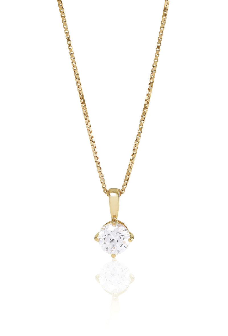 Princess Round 6mm. Gold Plated Necklace w. White Zirconias