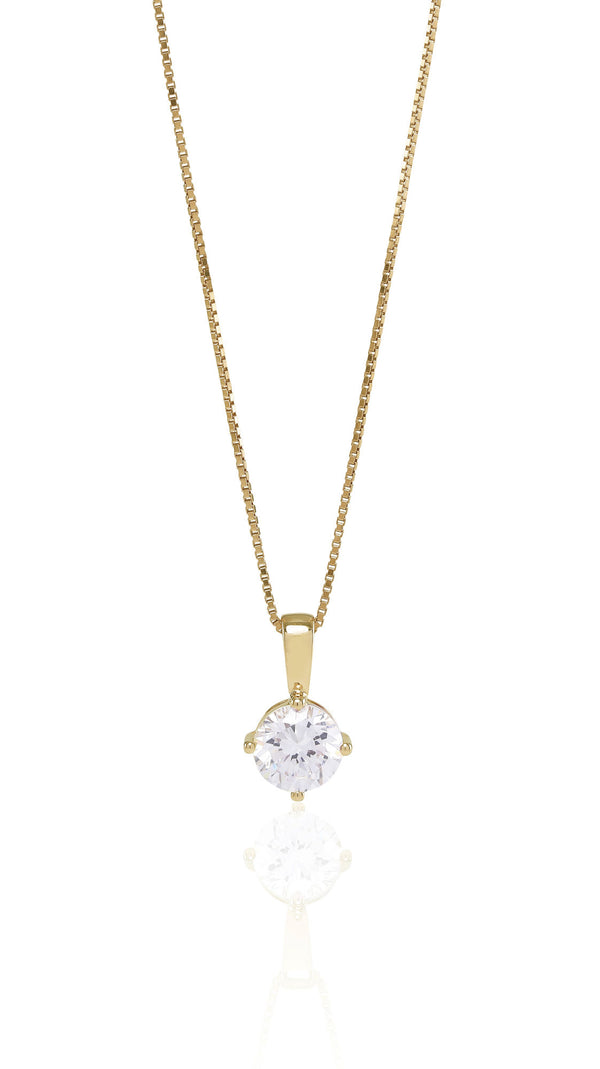 Princess Round 8 mm. Gold Plated Necklace w. White Zirconias