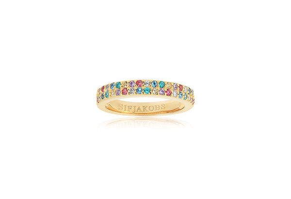 Corte Due Gold Plated Ring w. Blue, White, Yellow, Purple & Pink Zirconias
