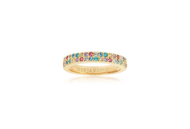 Corte Due Gold Plated Ring w. Blue, White, Yellow, Purple & Pink Zirconias