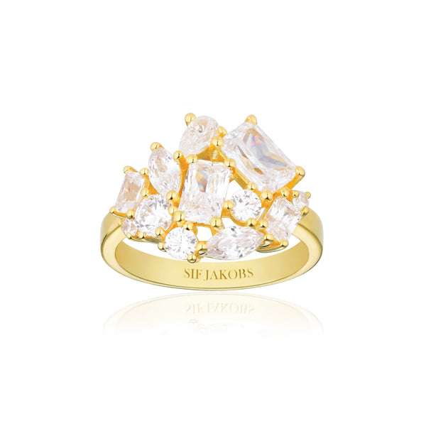 Ivrea Grande 18K Gold Plated Ring w. Zirconias