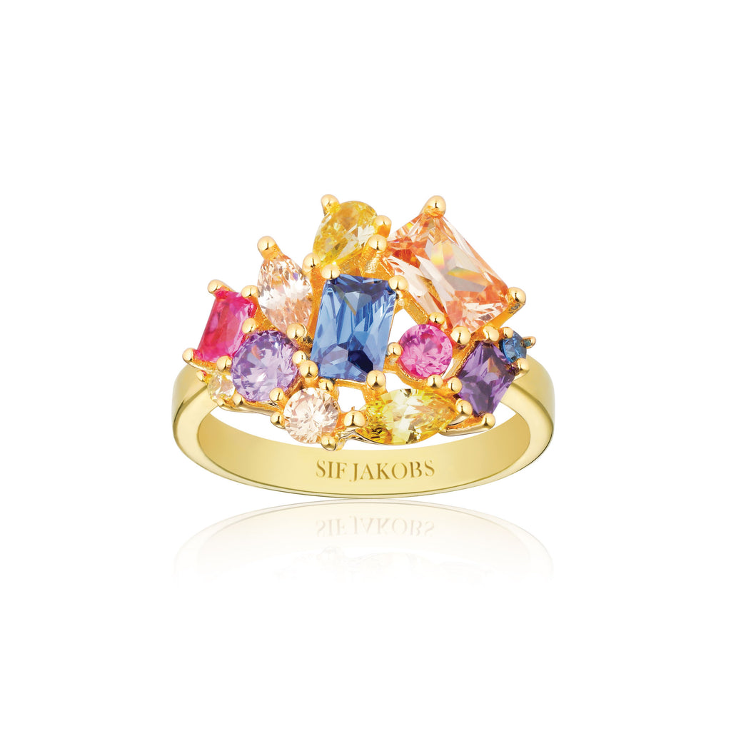Ivrea Grande Ring 18K vergoldet I Zirkon gemischter Farben