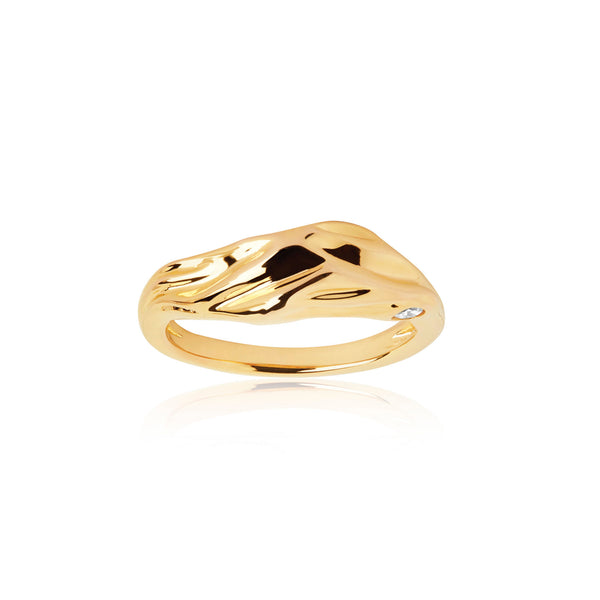 Vulcanello Gold Plated Ring w. White Zirconia