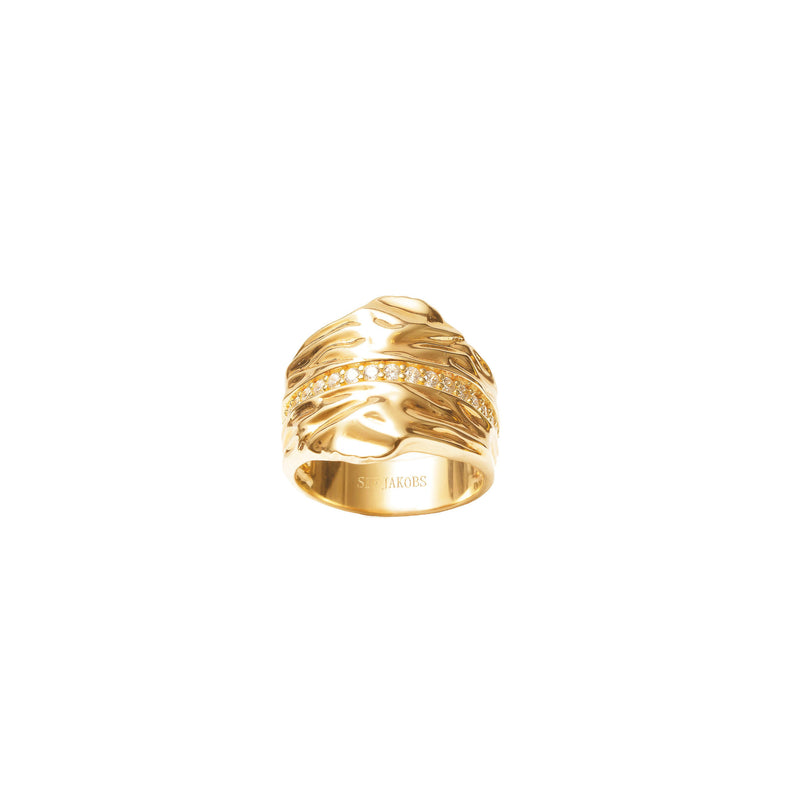 Vulcanello Grande Gold Plated Ring w. White Zirconias