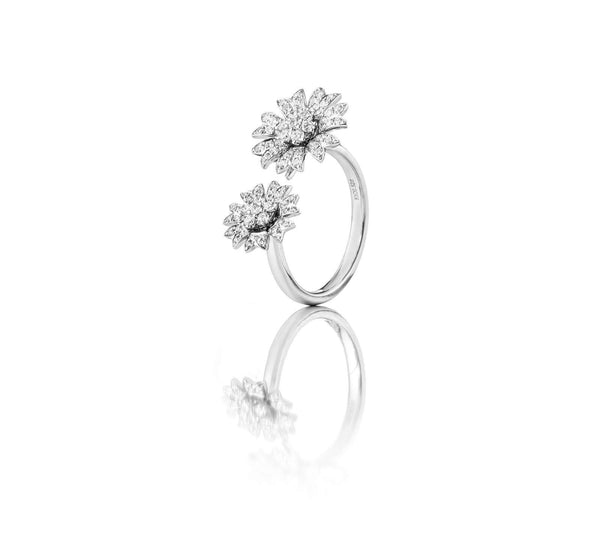 Medium Flower 18K Hvidguld, Guld eller Rosaguld Ring m. Diamanter