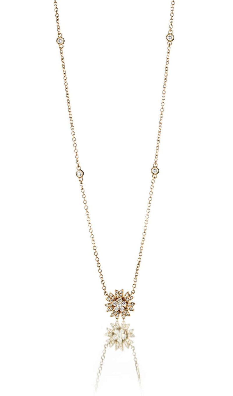 Flower Medium 18K Gold, Rosegold or Whitegold Necklace w. Diamonds