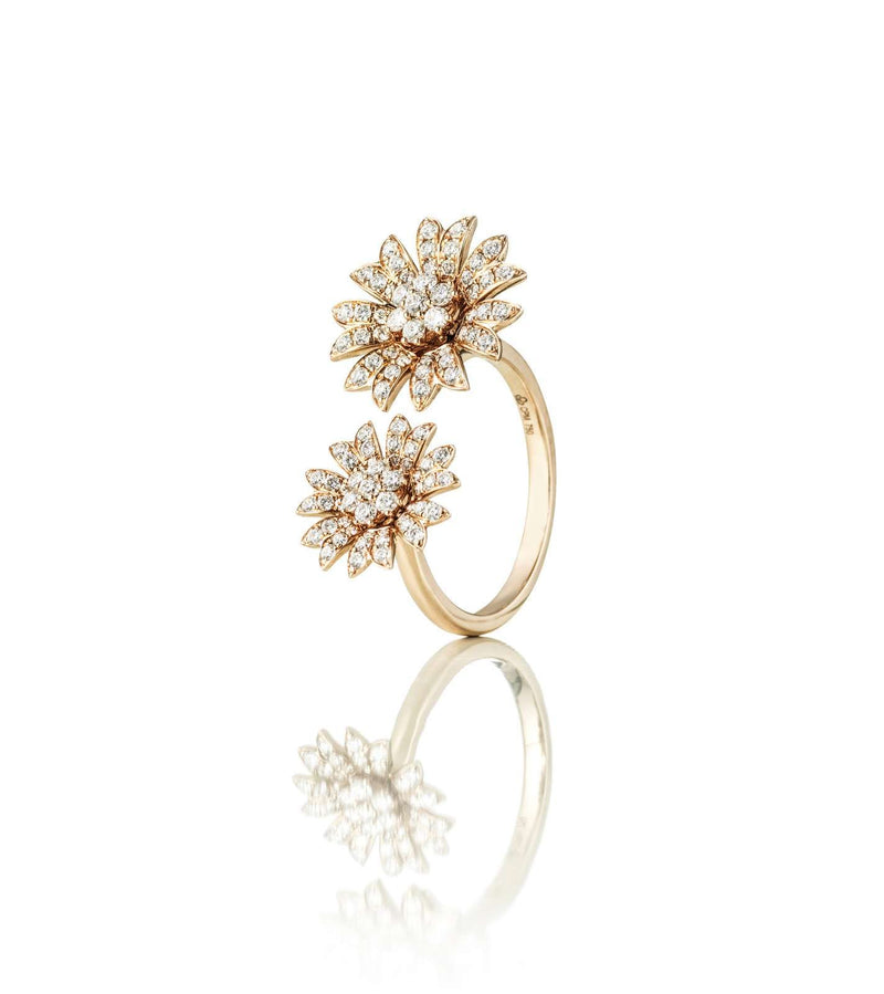 Stor Flower 18K Guld, Hvidguld eller Rosaguld Ring m. Diamanter