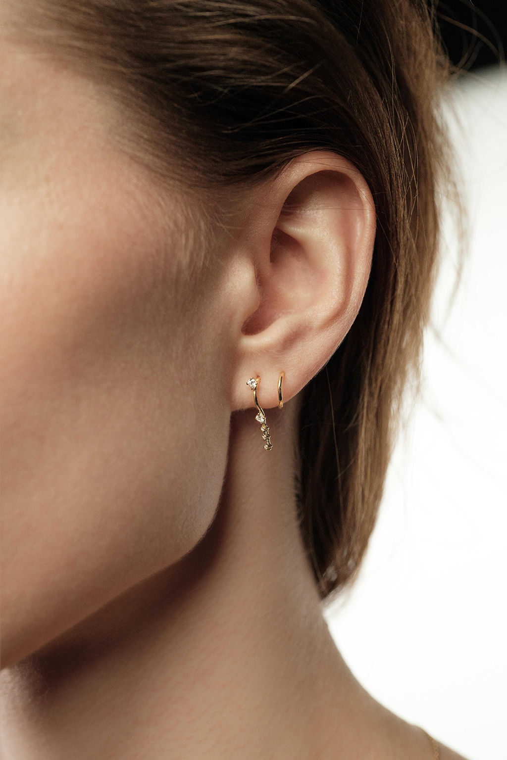 Snake Cascade 18K Gold Earring w. Diamonds