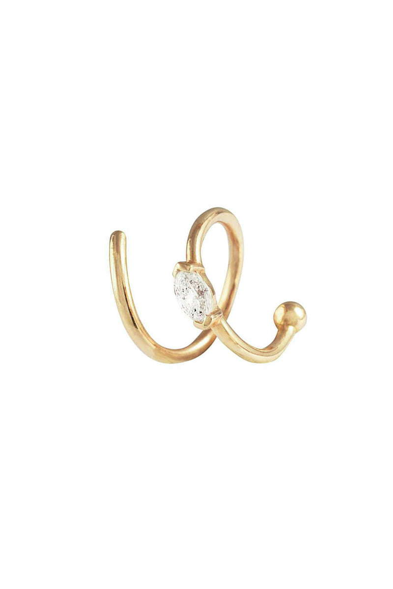 Snake Marquise 18K Gold Earring w. Diamond
