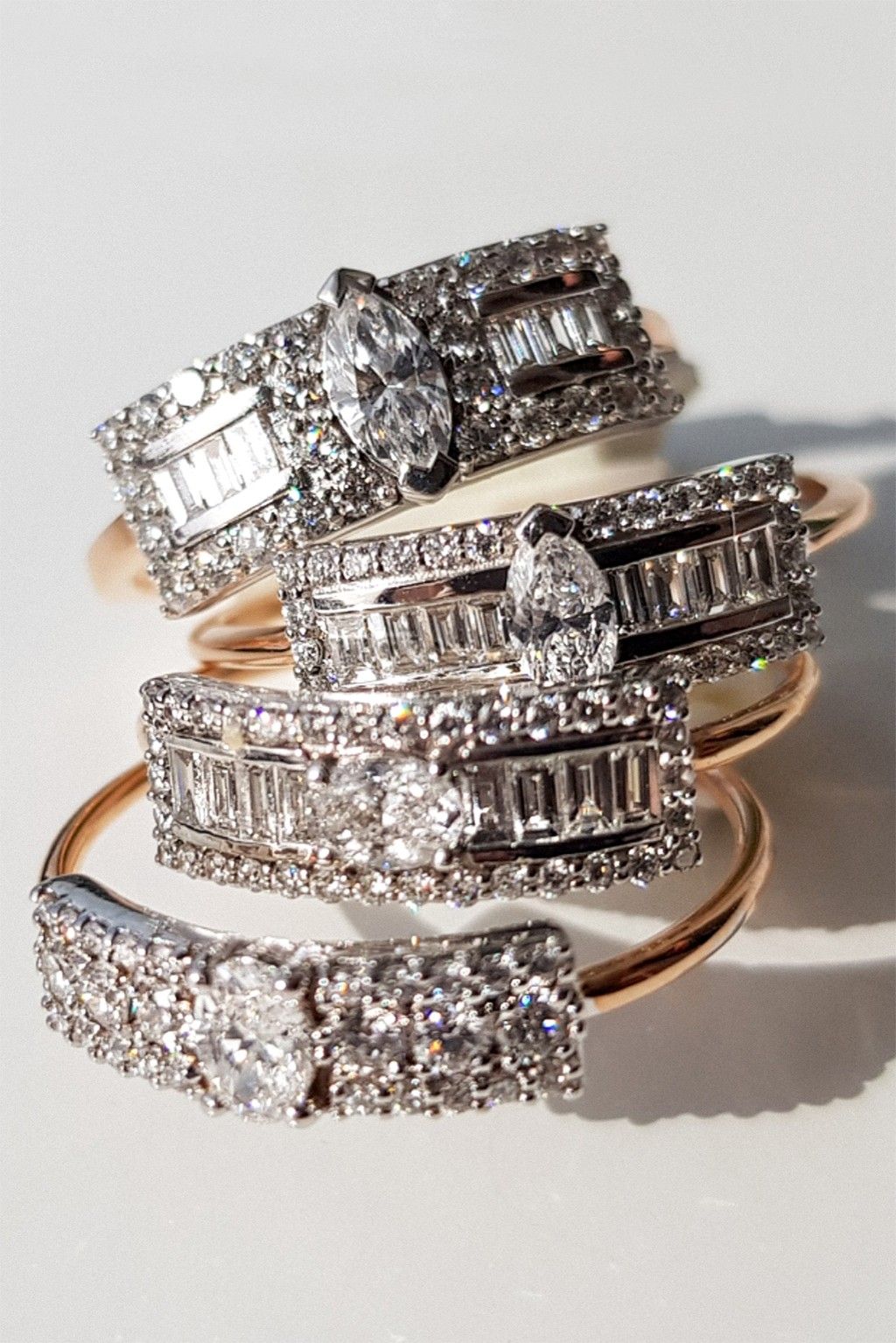 Second Wife Big Marquise 18K Rosegold & Whitegold Ring w. Diamonds