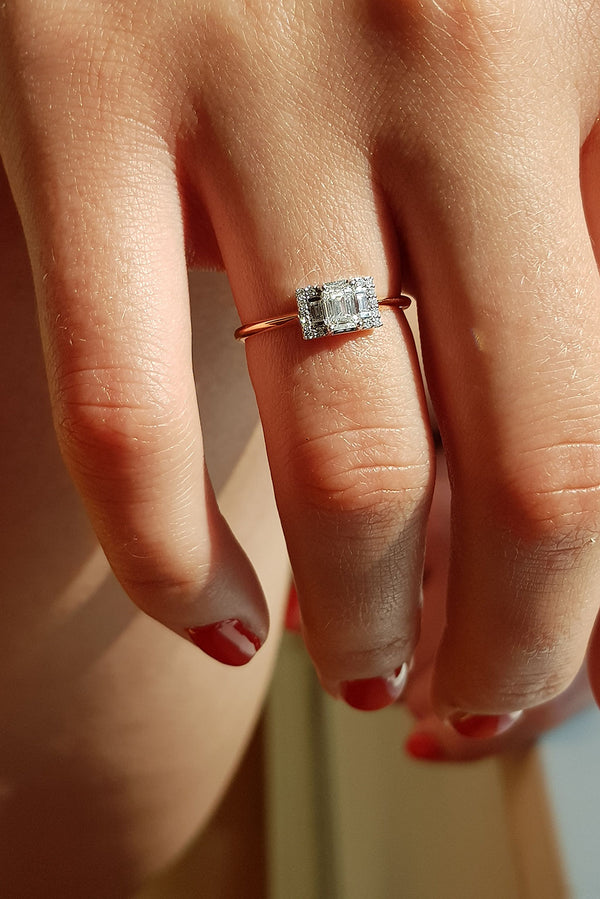 Second Wife Emerald 18K Rosaguld & Hvidguld Ring m. Diamanter