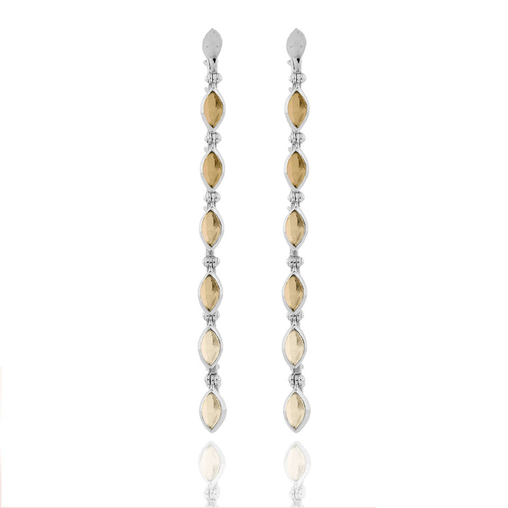 Swinging lange Line Ohrringe aus 18K Weißgold I Chalcedon , Quartz & Citrin