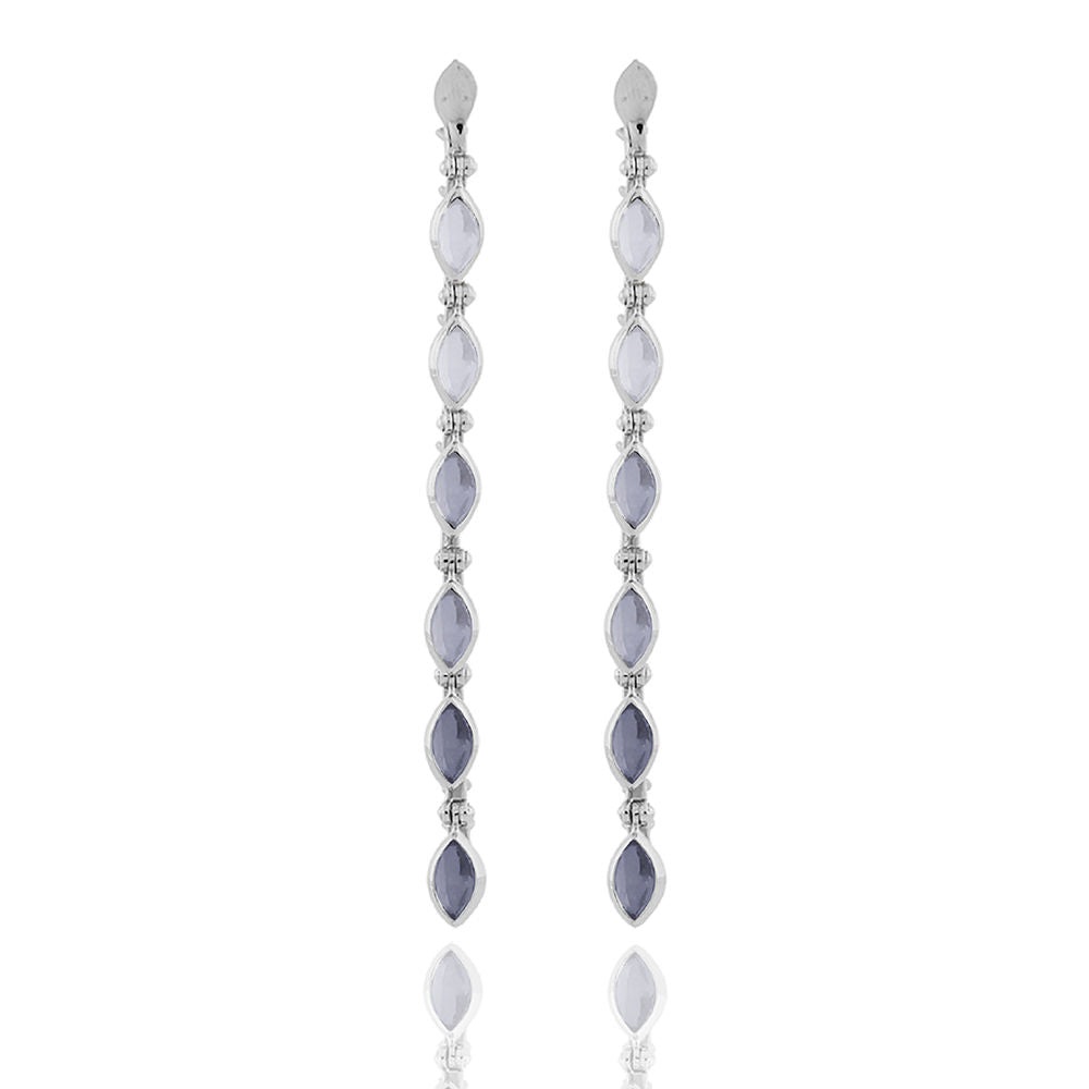 Swinging Long Line 18K Whitegold Earrings w. Chalcedony, Quartz & Citrin