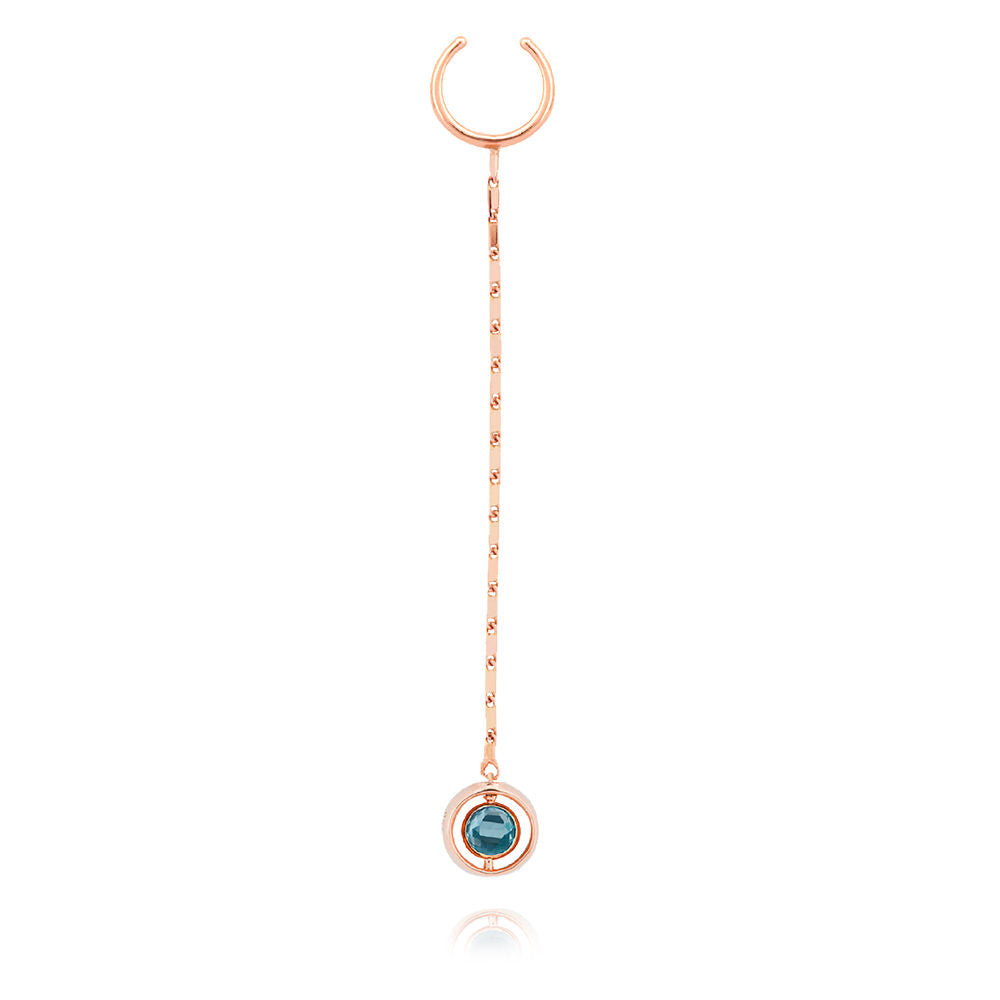 Swiveling Long 18K Rosegold Ear Cuff w. Diamonds, Topaz & Amethyst