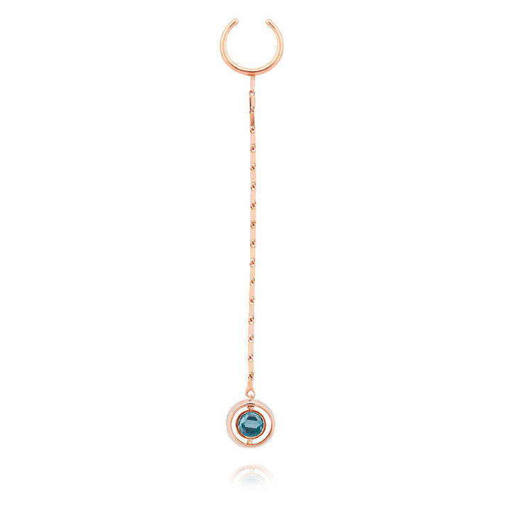 Swiveling Long 18K Rosegold Ear Cuff w. Diamonds, Topaz & Amethyst