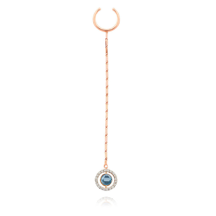 Swiveling Long 18K Rosegold Ear Cuff w. Diamonds, Topaz & Amethyst