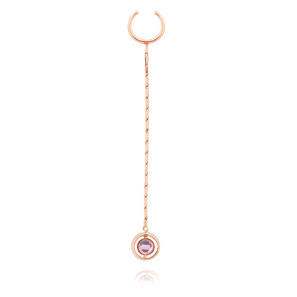 Swiveling Long 18K Rosegold Ear Cuff w. Diamonds, Topaz & Amethyst