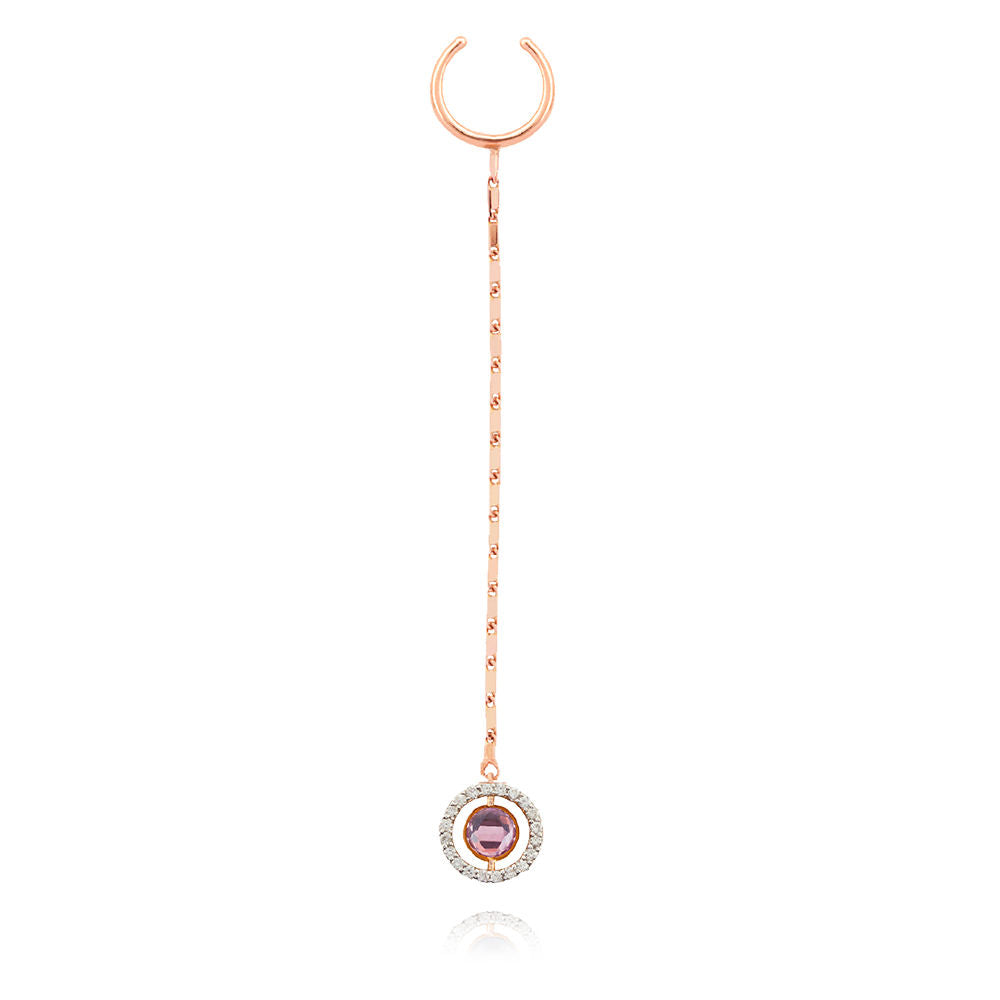 Swiveling Long 18K Rosegold Ear Cuff w. Diamonds, Topaz & Amethyst