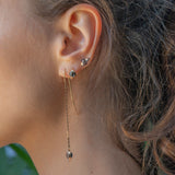Swiveling Long 18K Rosegold Earrings w. Diamonds, Topaz & Amethyst