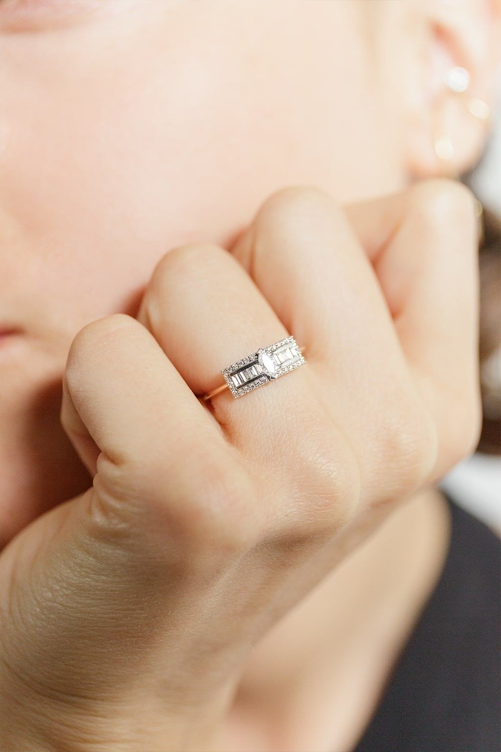 Second Wife Marquise 18K Rosegold & Whitegold Ring w. Diamonds