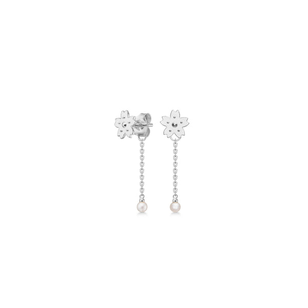 Sakura silberne Tropfen-Ohrringe I Weiße Perlen