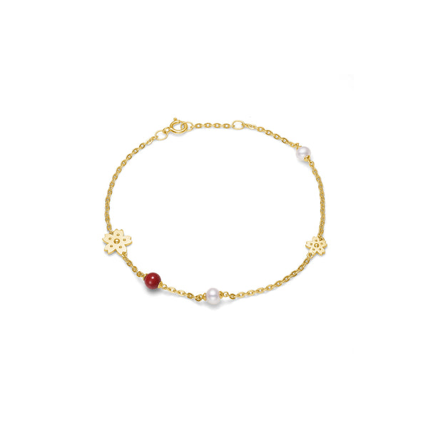 Sakura goldplattiertes Armband mit Perlen, Koralle
